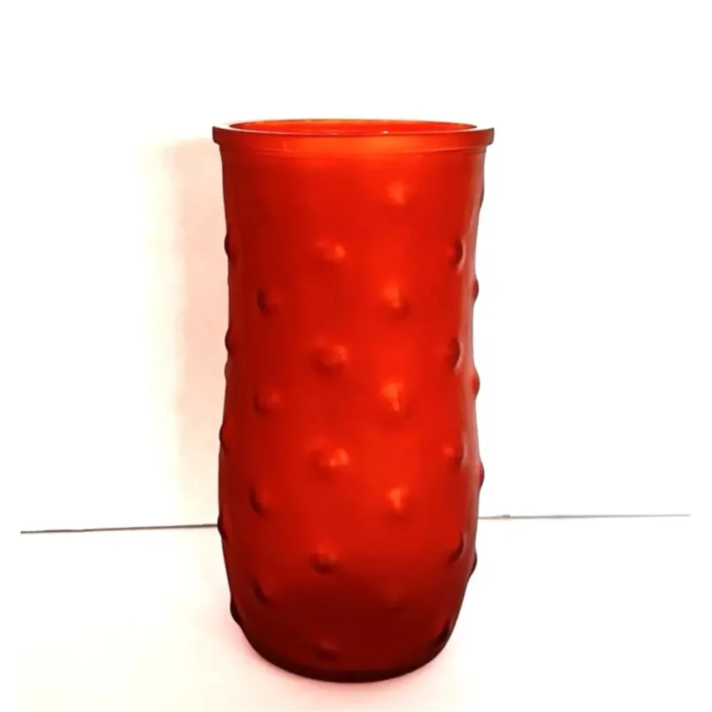 Vintage Hoosier Glass Co. Orange Frosted Hobnail Dot Glass Vase 8.5” MCM 1059206